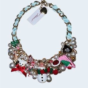 BETSEY JOHNSON Christmas Holiday Revival Vintage-Themed Charm Necklace NEW NWT
